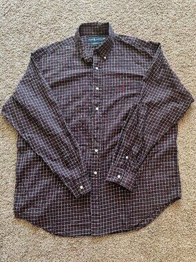 Polo Vintage Windowpane Plaid Button Down Shirt Men's XL Black White Red